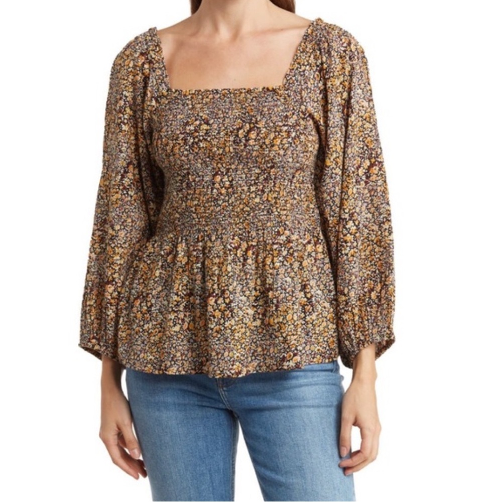 Smocked Long Sleeve Floral Top